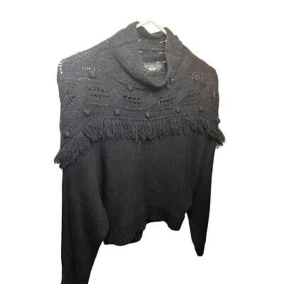 Rachel Zoe Women's XS Black Pullover Sweater Mock Neck Fringe Detail - Picture 12 of 16